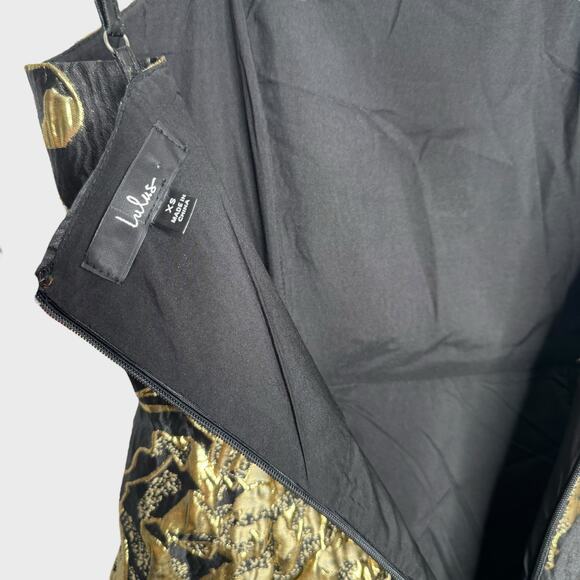 Lulus Charming Beauty XS Black Gold Floral Maxi Dress Wedding Guest V-Neck - Picture 7 of 11